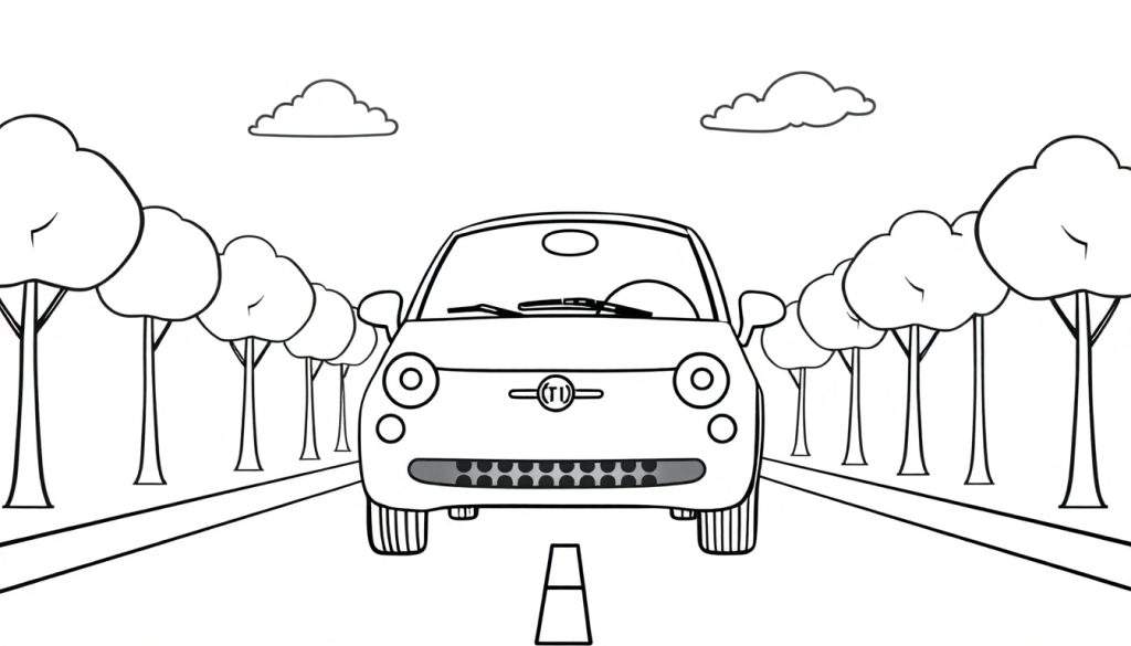 A cute Fiat 500 car as a color panel outline for kids.