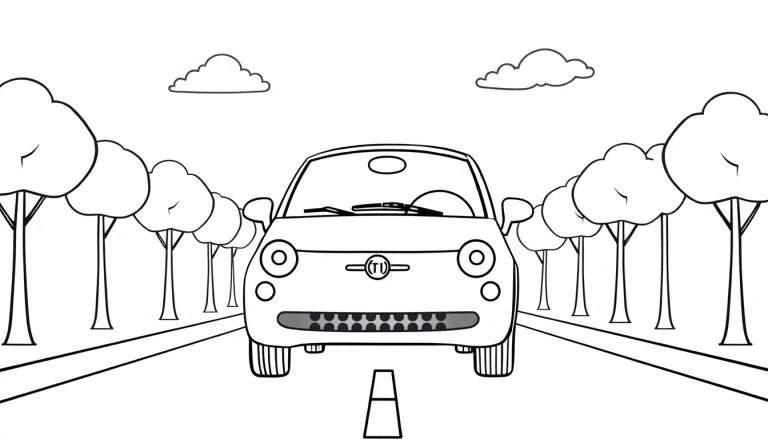 A cute Fiat 500 car as a color panel outline for kids.