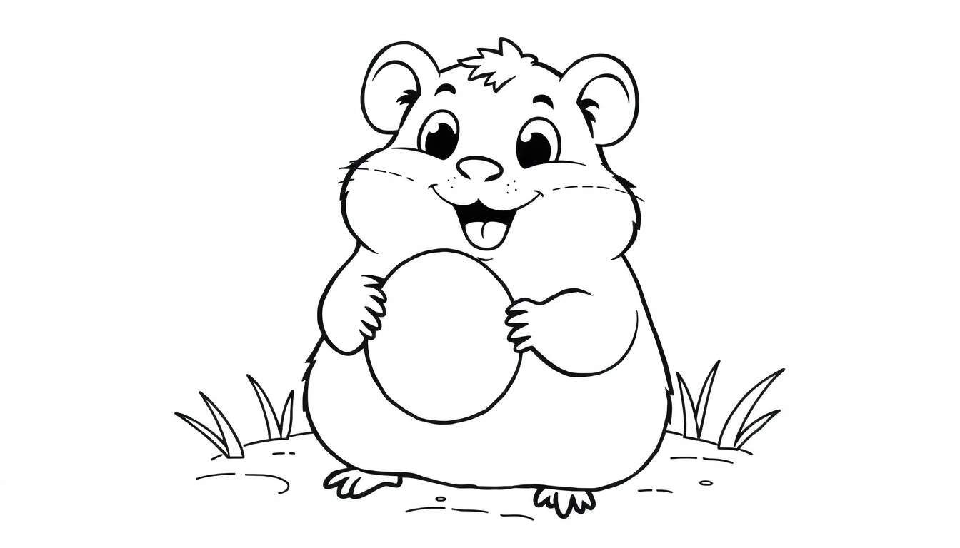 A happy hamster in a black and white color panel, holding a large seed.
