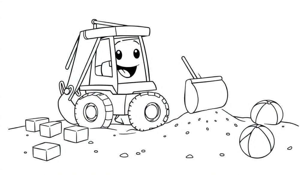 A smiling black and white loader truck ready for the color panel.