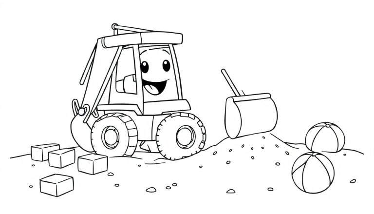 A smiling black and white loader truck ready for the color panel.