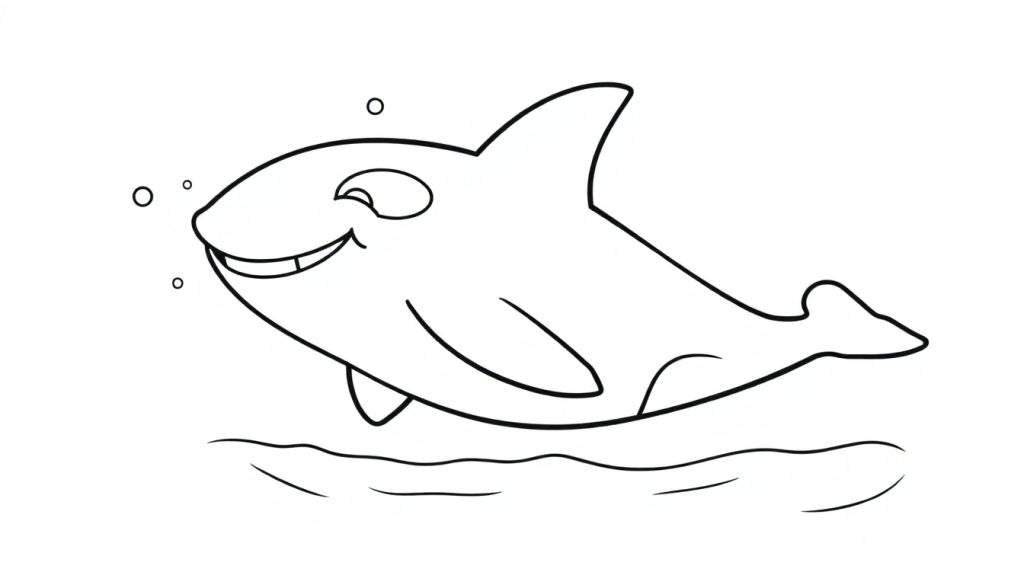 A happy cartoon orca whale, ready for coloring on a color panel.