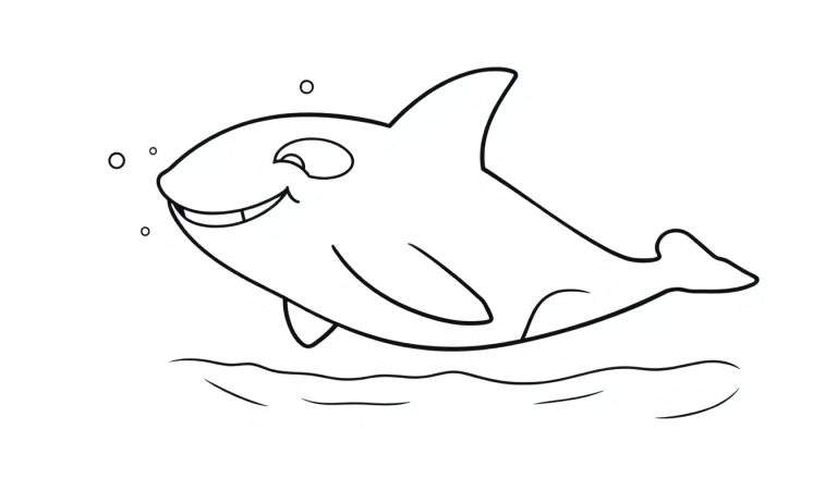 A happy cartoon orca whale, ready for coloring on a color panel.