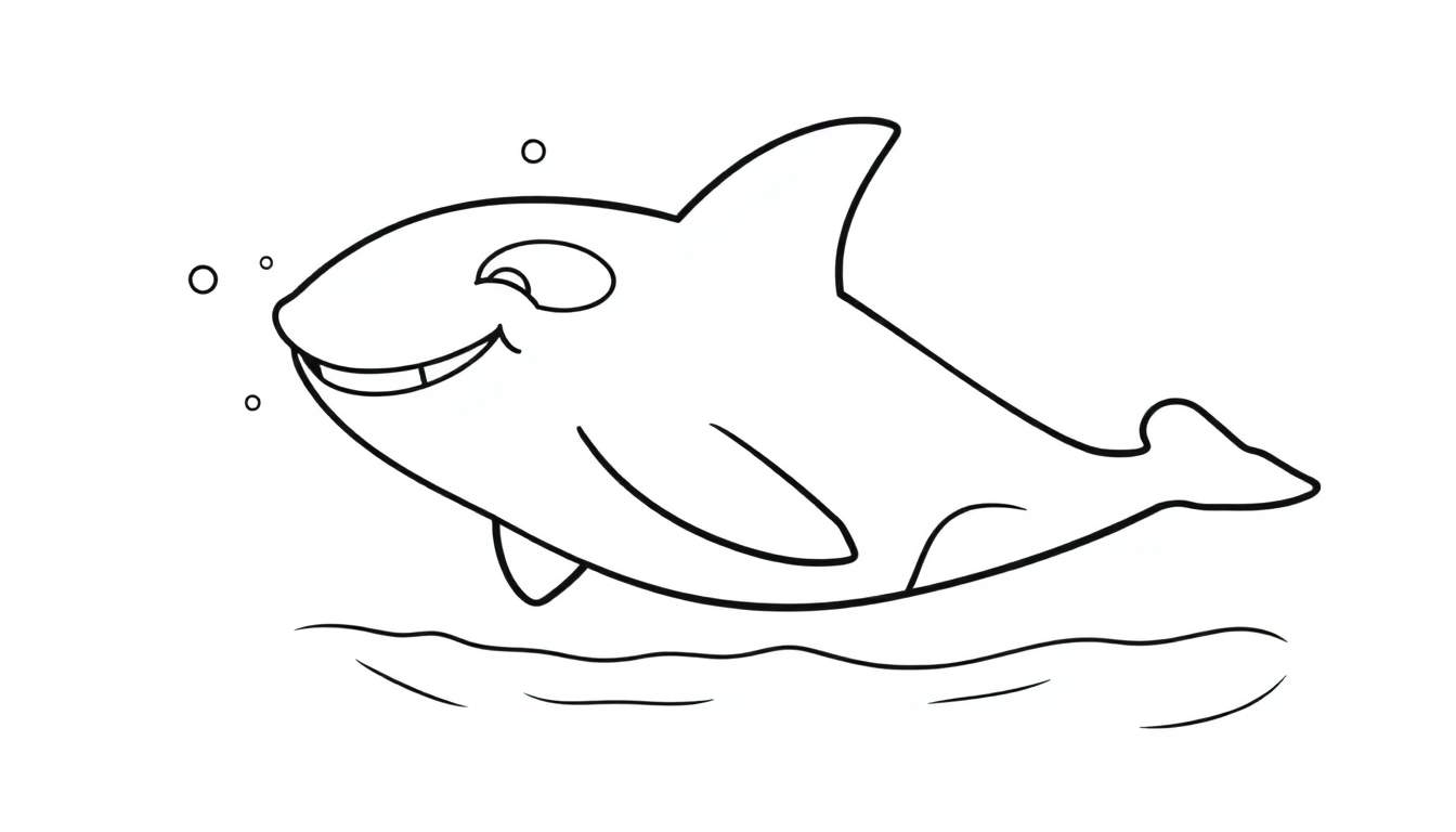A happy cartoon orca whale, ready for coloring on a color panel.