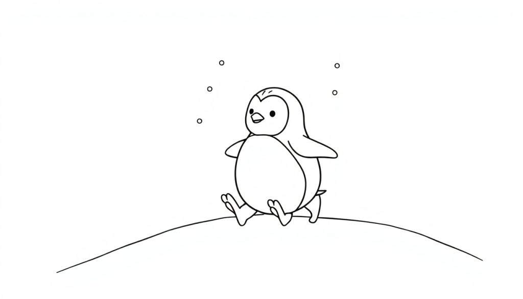 A cute baby penguin on a snowy hill, ready for coloring. A fun color panel awaits!