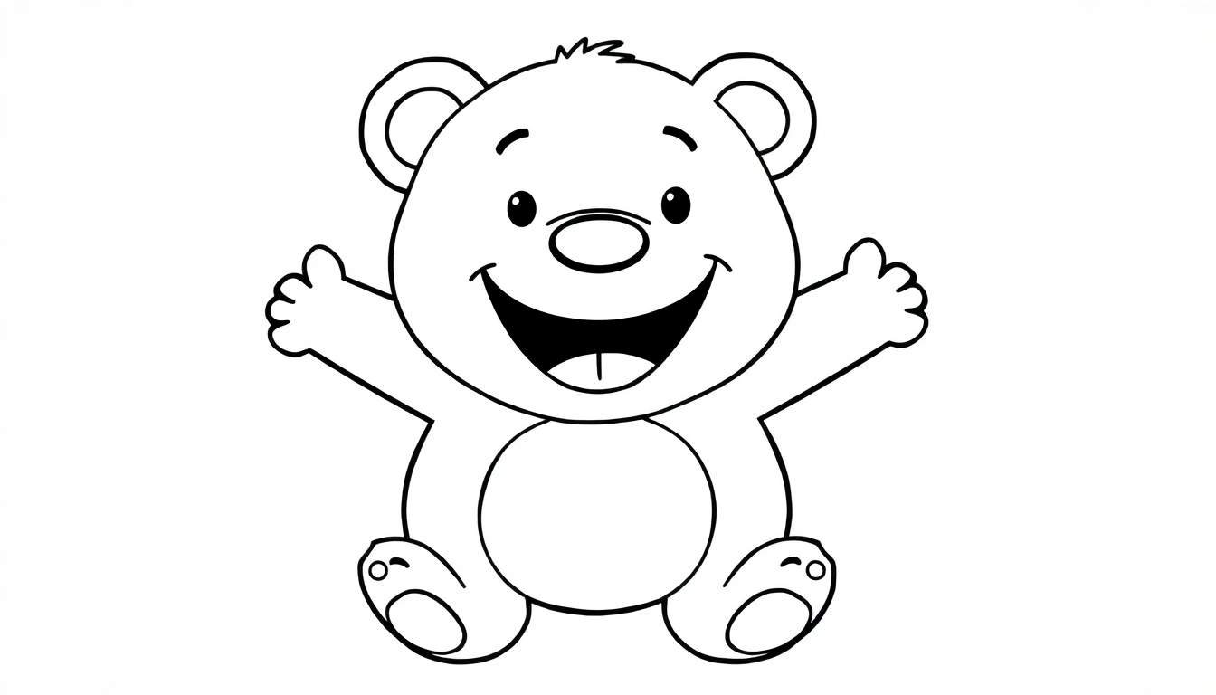 A cheerful teddy bear coloring page, a happy bear with its arms up, part of our color panel collection.