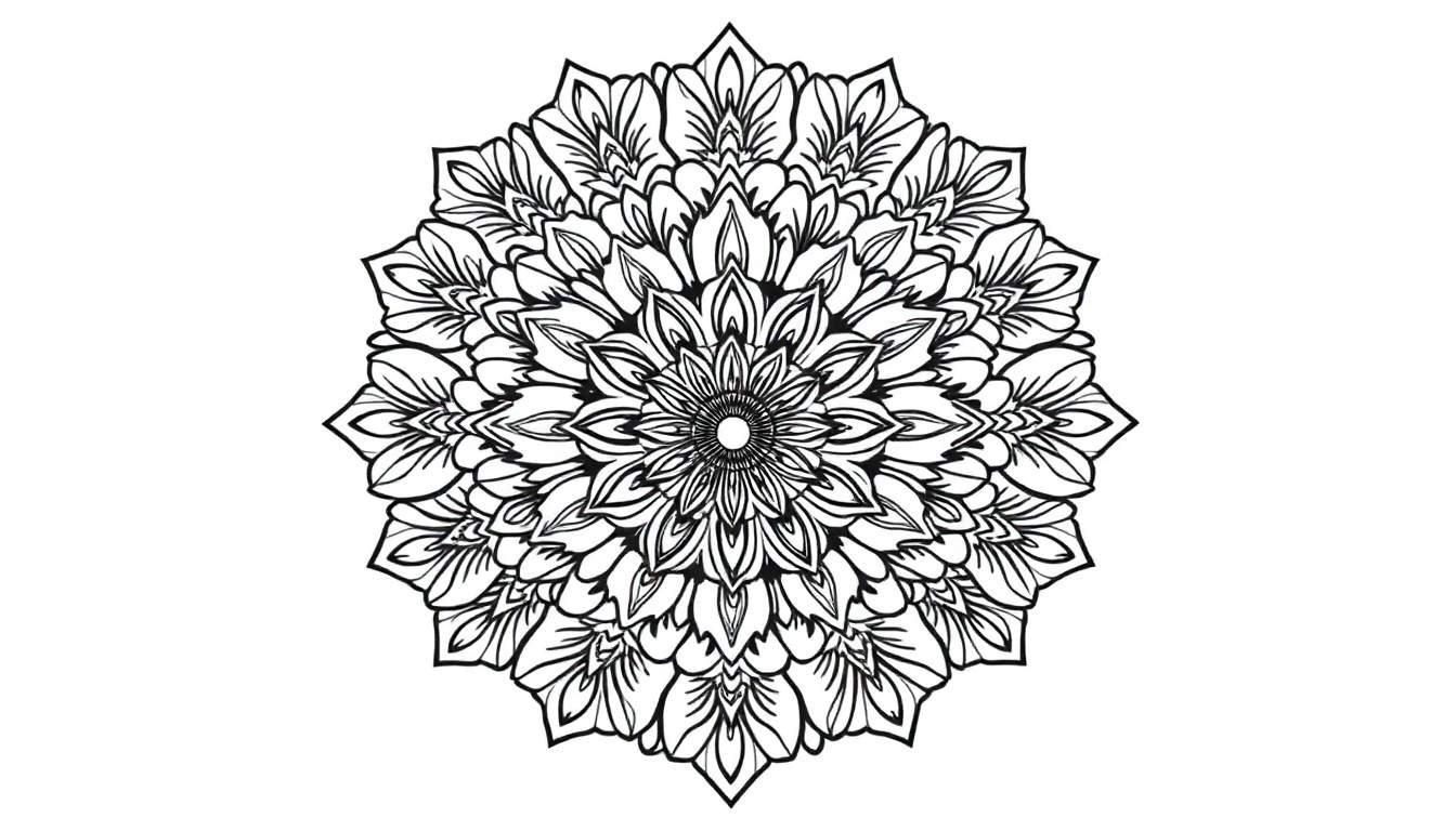 A detailed and symmetrical floral mandala shaped like a heart, perfect for coloring.