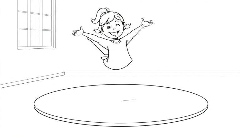 A happy girl jumping with arms outstretched, ready to color! A fun color panel.