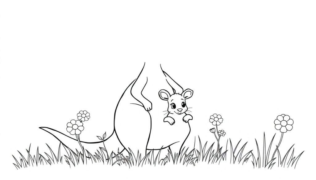 A cute kangaroo and joey in a black and white color panel.