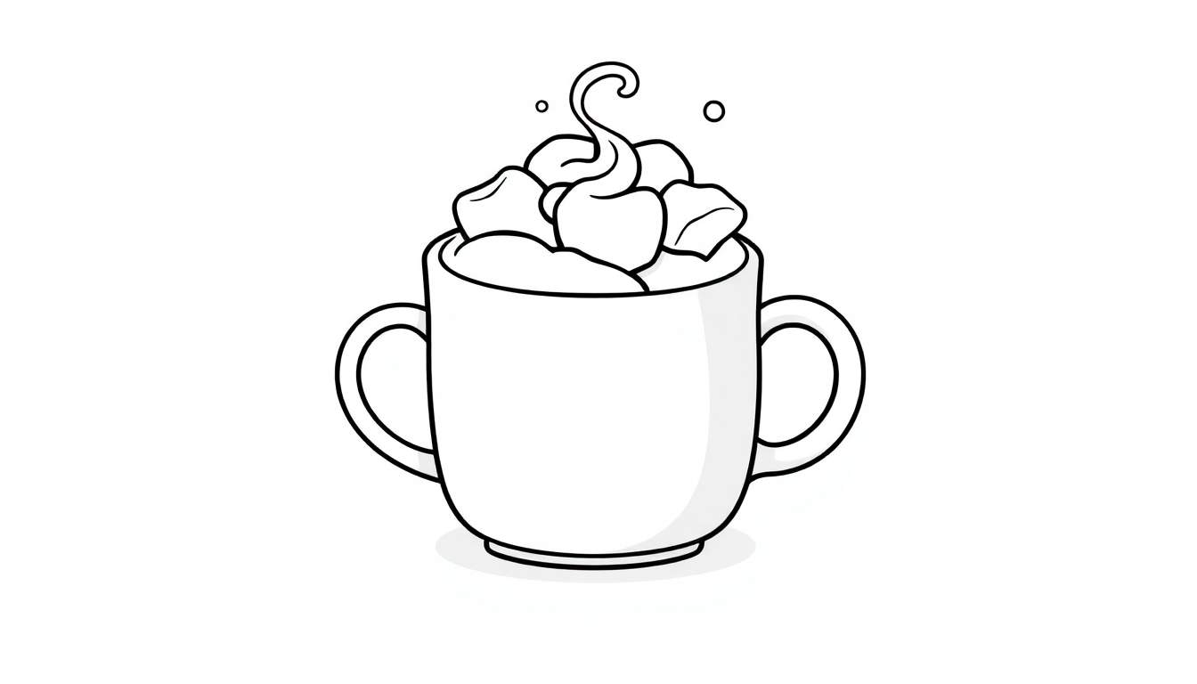 Cute cartoon mug with marshmallows and a swirl on top, ready for a coloring panel.