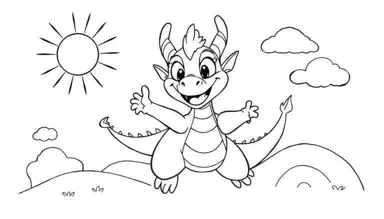 A cute dragon character, Mushu, giving a thumbs-up, on a color panel.
