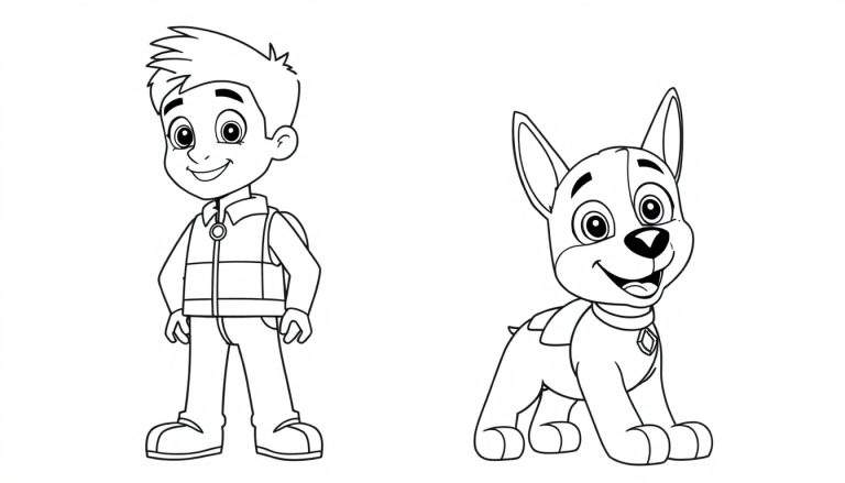 A cartoon boy and dog on a Paw Patrol color panel, ready for adventure!