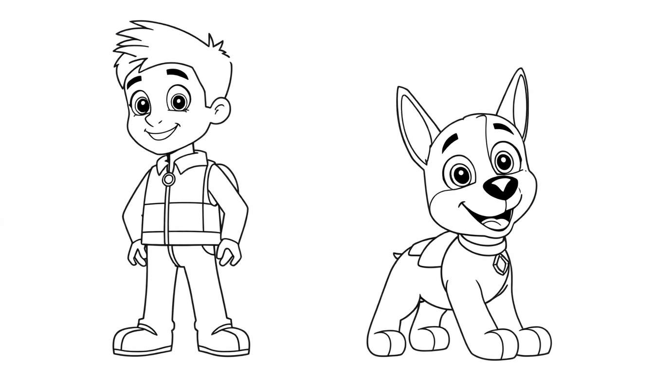A cartoon boy and dog on a Paw Patrol color panel, ready for adventure!