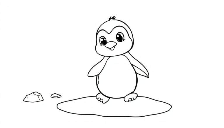A cute penguin ready for coloring in a color panel.