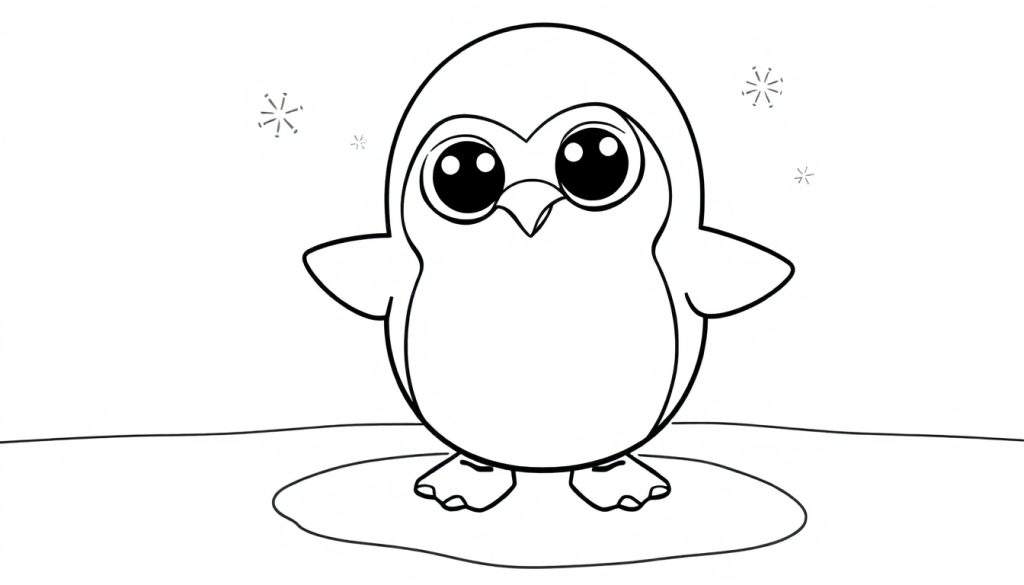 A cute penguin illustration on a color panel.