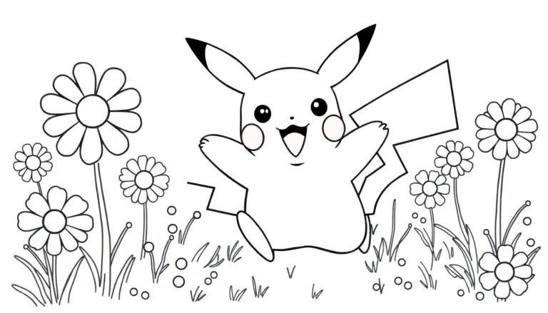 Pikachu in a flower field color panel.