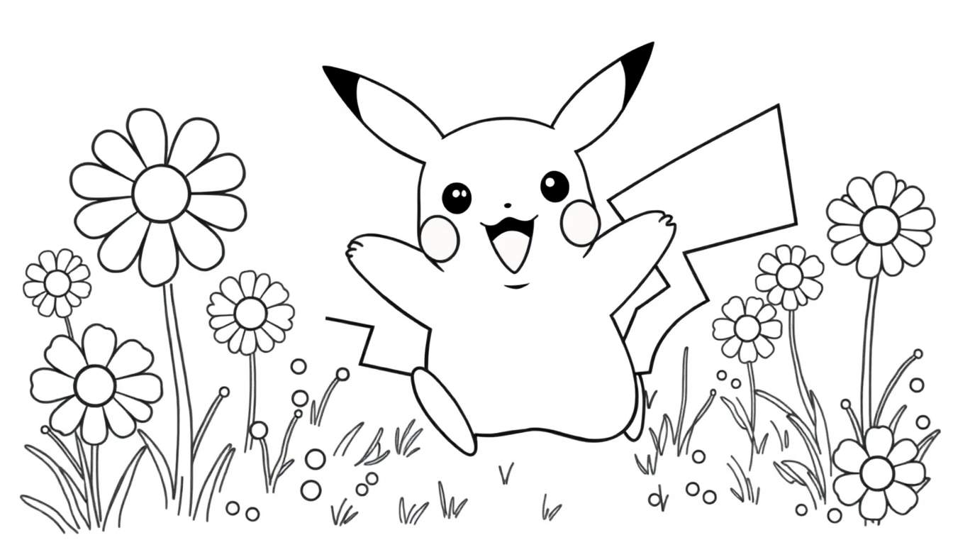 Pikachu in a flower field color panel.