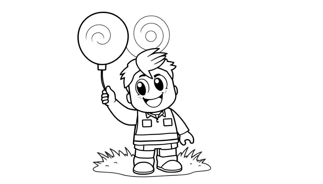 A cute Roblox boy with big eyes, holding a colorful balloon, ready for the color panel.