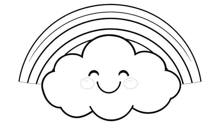 A smiling cartoon cloud with a rainbow, a black and white color panel.