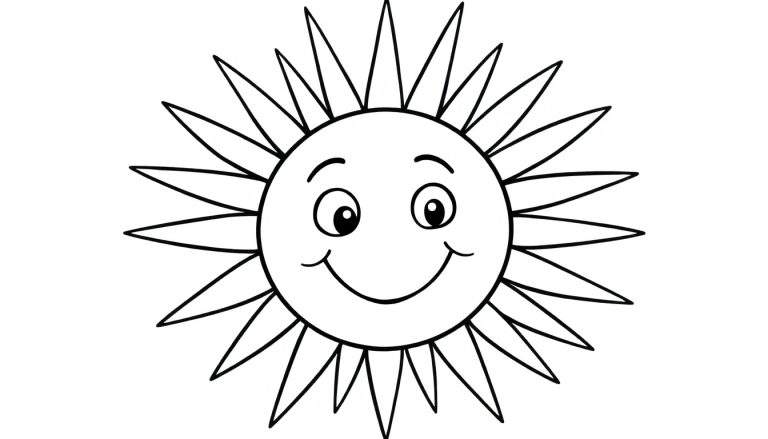 A smiling sun coloring panel with simple lines.