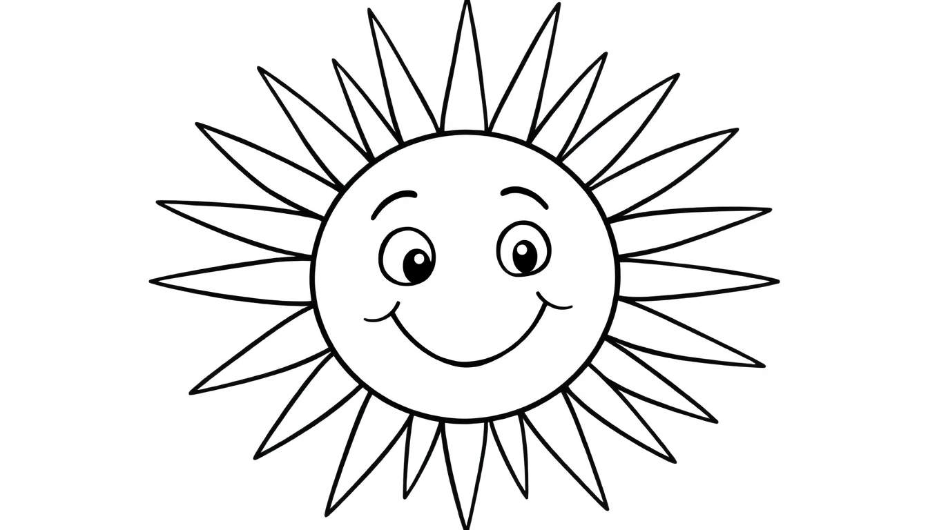 A smiling sun coloring panel with simple lines.