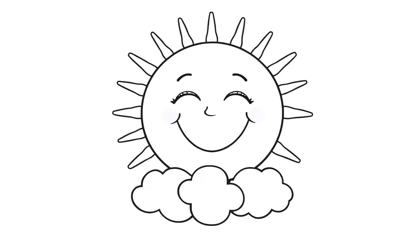 A happy sun peeking from behind clouds, a fun color panel for kids.