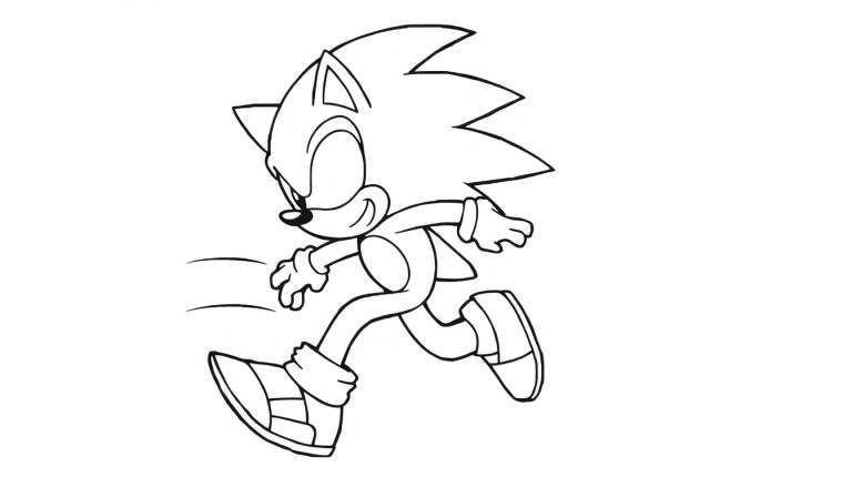 A fun color panel featuring Sonic the Hedgehog in a speedy running pose, ready for coloring!