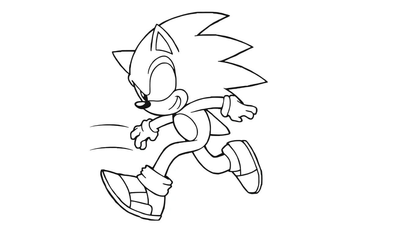 A fun color panel featuring Sonic the Hedgehog in a speedy running pose, ready for coloring!