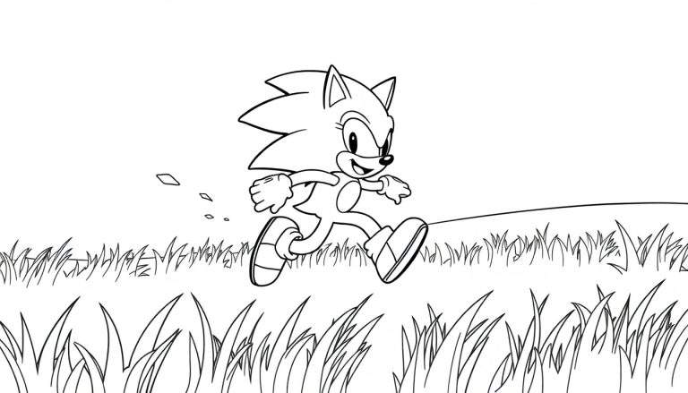 Sonic the Hedgehog running as a black and white color panel.