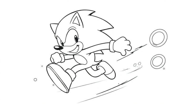 Sonic the Hedgehog running and jumping in a black and white color panel.