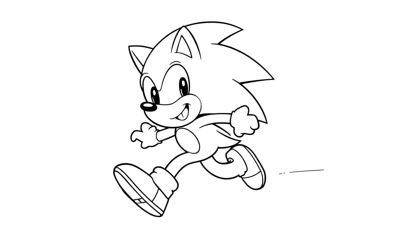 Sonic the Hedgehog running in a black and white color panel, smiling.