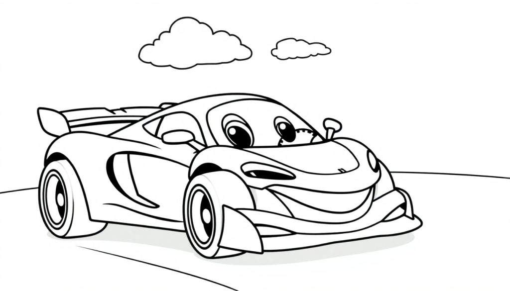 A cute cartoon McLaren race car with big eyes, ready for the color panel.