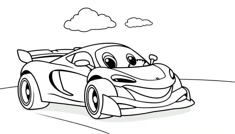 A cute cartoon McLaren race car with big eyes, ready for the color panel.