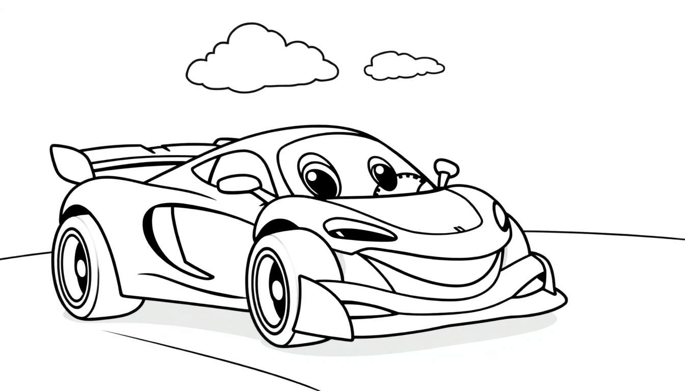 A cute cartoon McLaren race car with big eyes, ready for the color panel.