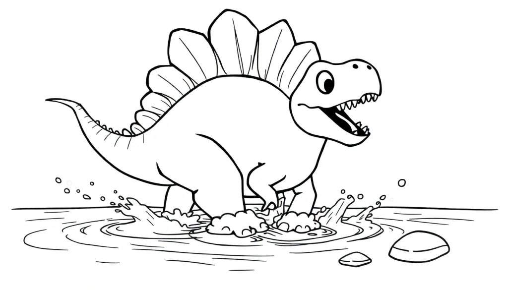 A friendly Stegosaurus in a black and white color panel.