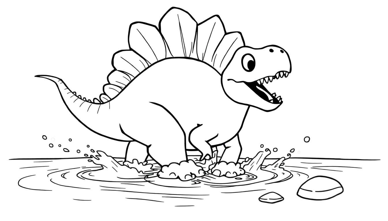 A friendly Stegosaurus in a black and white color panel.