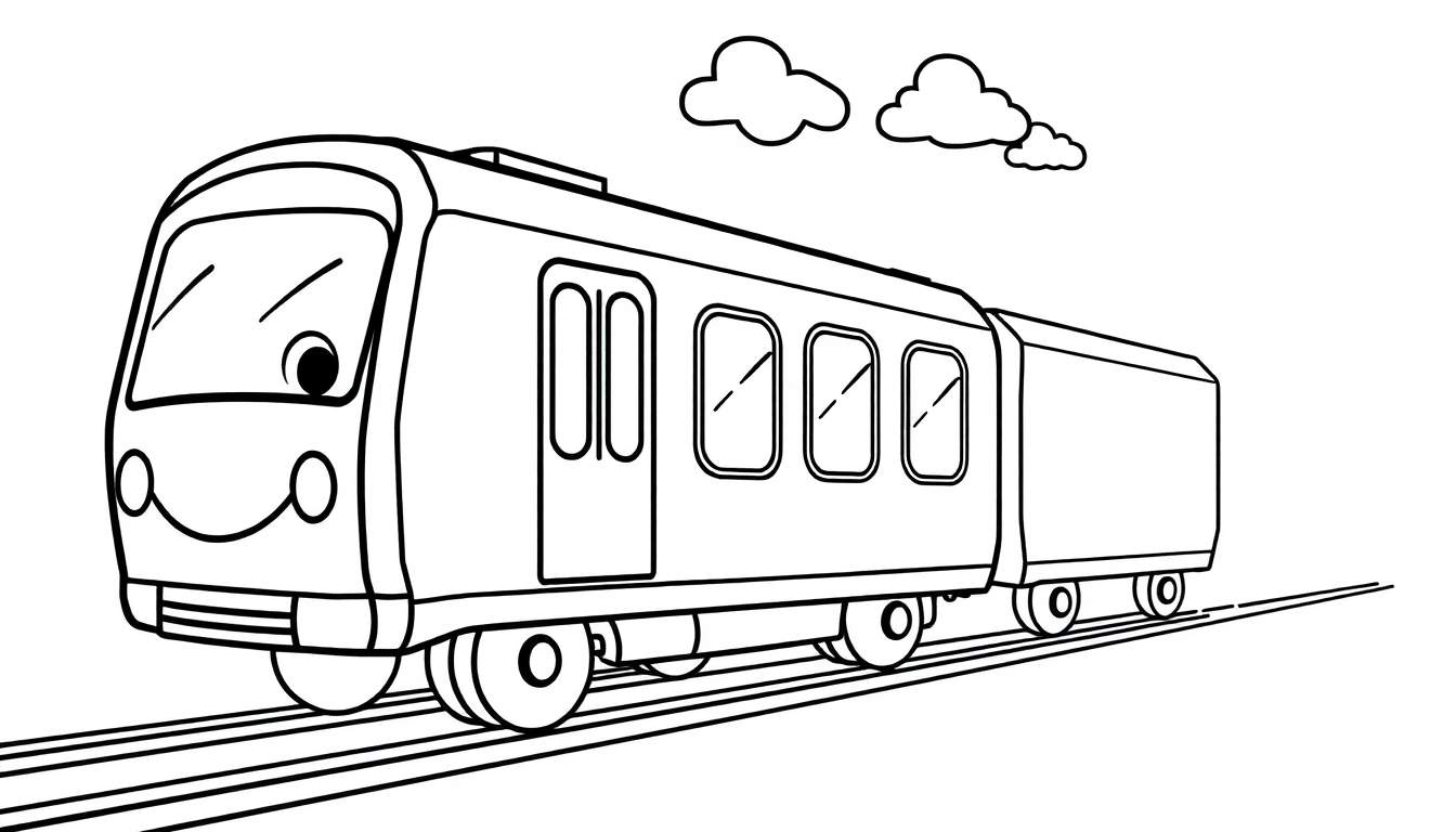 A cartoon subway train with a smiling face, ready for a color panel.