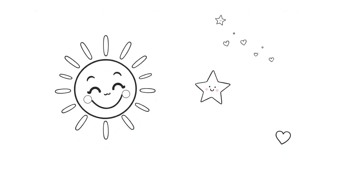 A smiling sun and star on a white background, part of a color panel.