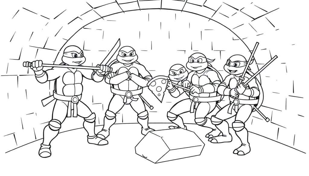 Teenage Mutant Ninja Turtles in their sewer lair color panel.