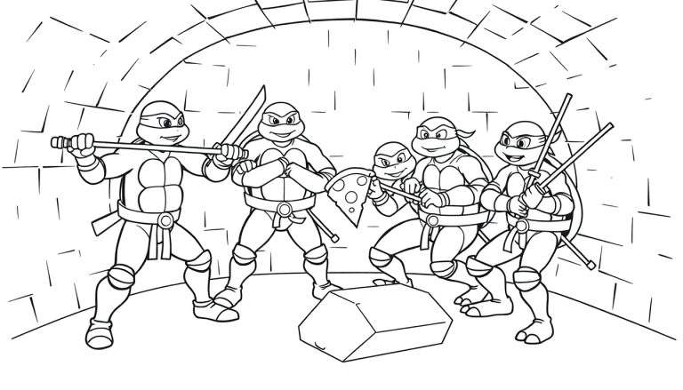 Teenage Mutant Ninja Turtles in their sewer lair color panel.