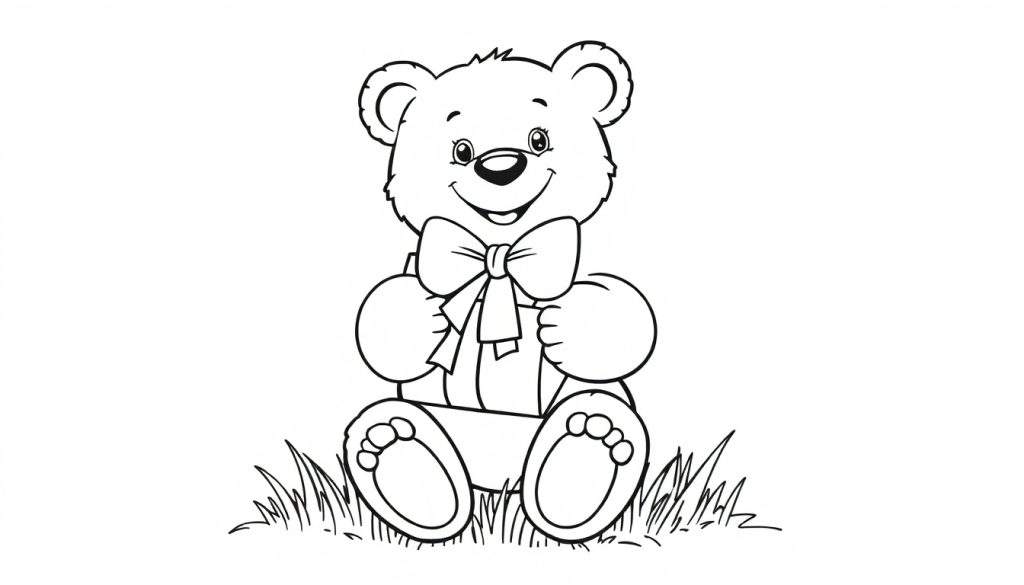 A smiling teddy bear in grass, ready for a color panel.