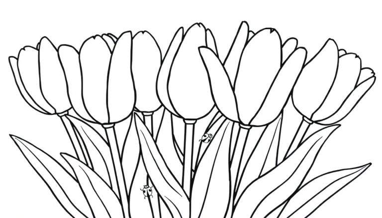 A happy bunch of tulips color panel with ladybugs on the leaves.