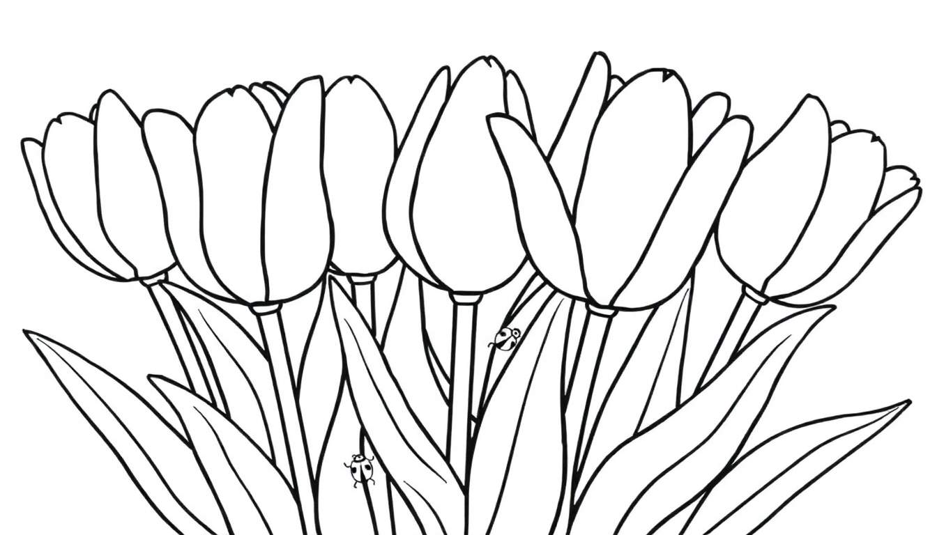 A happy bunch of tulips color panel with ladybugs on the leaves.
