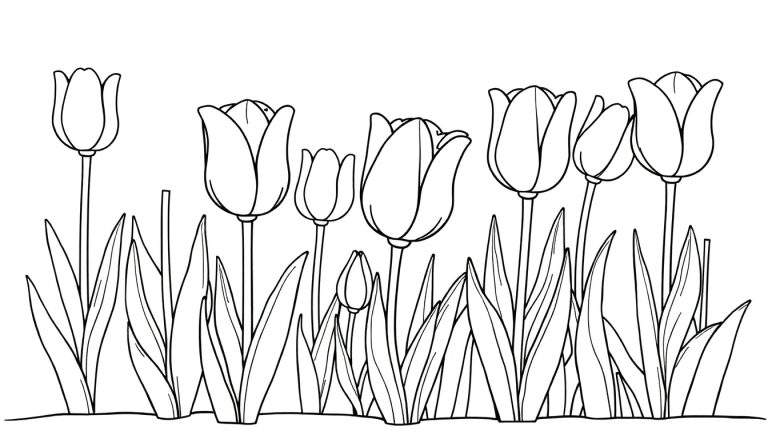 A delightful black and white tulip color panel, ready for little artists!