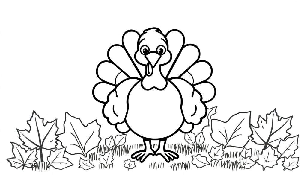 A cute turkey coloring page with a fun color panel.