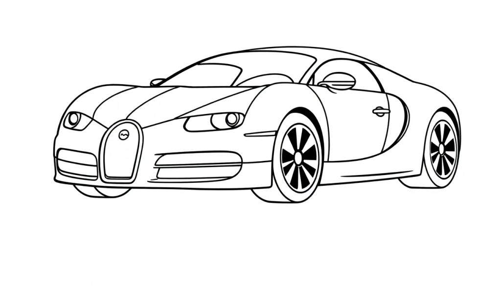 A friendly Bugatti car, ready for the color panel, waving hello with its headlights like eyes.
