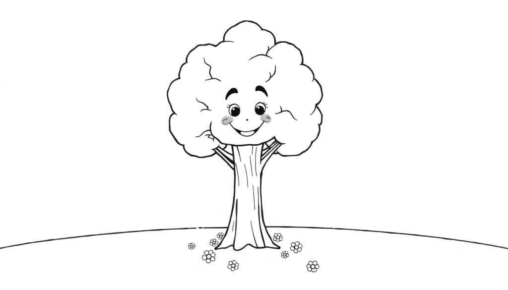 A smiling cartoon tree, ready for the color panel.