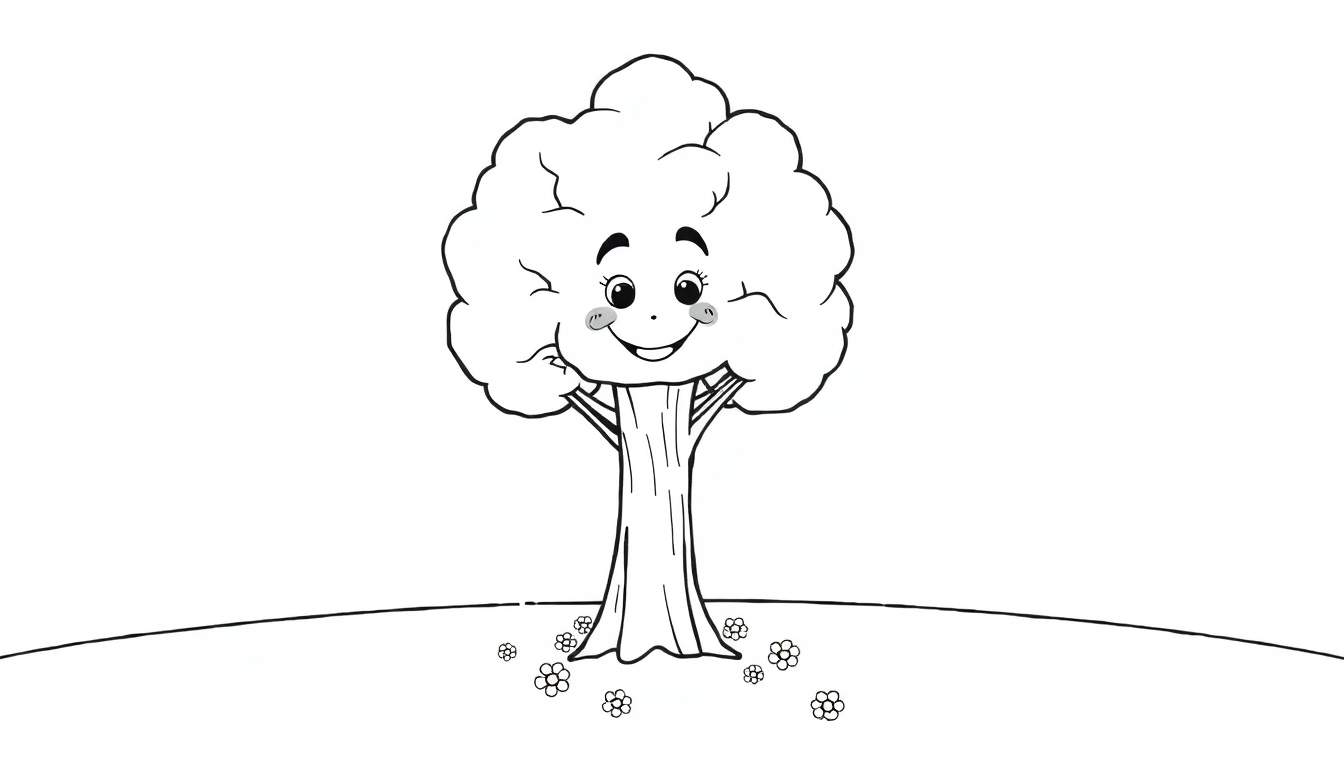 A smiling cartoon tree, ready for the color panel.