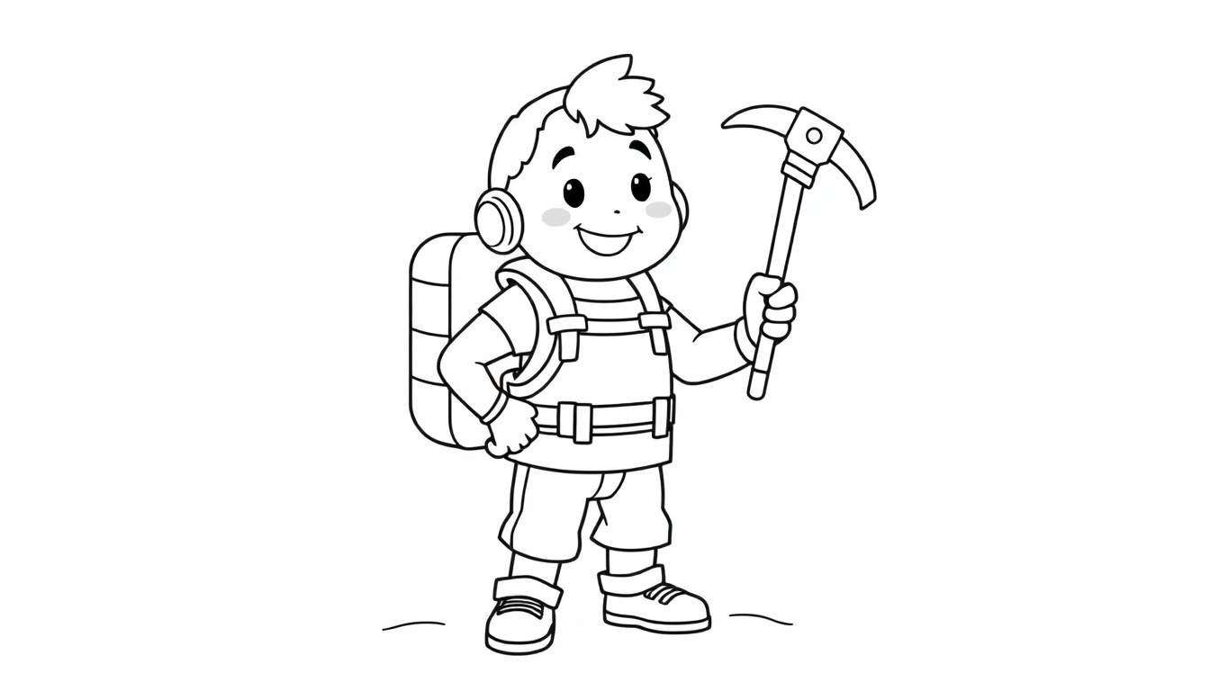 A cute hiker boy ready for adventure, a black and white color panel.