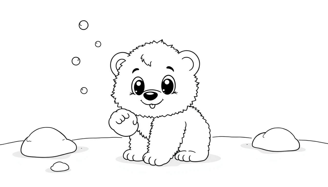 A cute polar bear cub ready for a color panel.